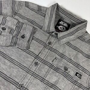 Metal Mulisha Men's Large‎ L Gray Striped Long Sleeve Button Shirt